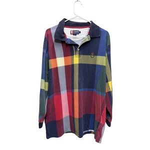 Chaps Ralph Lauren Mens Long Sleeve Plaid Rugby Shirt Colorful Cotton Large